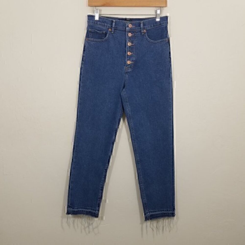 Express Mom Jean Super High Rise Button Fly Jeans Stretch Blue Size 8